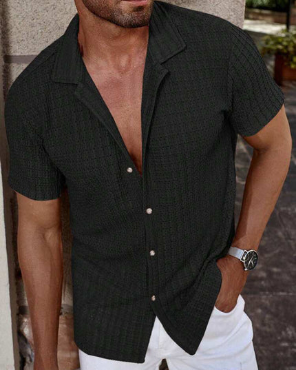 Men's Slim Fit Short Sleeve Casual Shirt Black Shirts