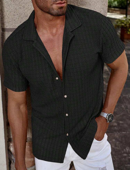 Men's Slim Fit Short Sleeve Casual Shirt Black Shirts