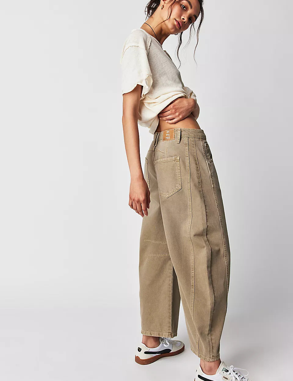 High-Stretch Mid-Rise Barrel Jeans Women Pants