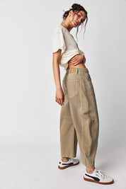 High-Stretch Mid-Rise Barrel Jeans Women Pants