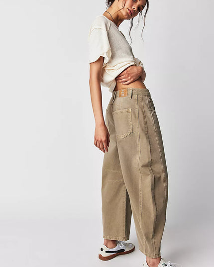 High-Stretch Mid-Rise Barrel Jeans Women Pants