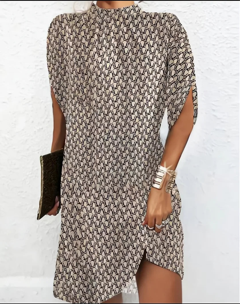 Kerstin Round Neck Batwing Sleeve Dress Beige Dress