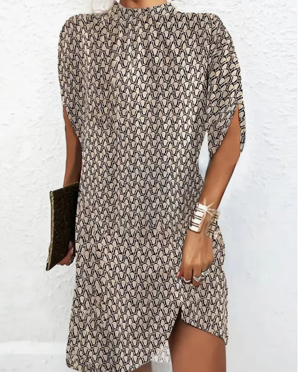 Kerstin™ Round Neck Batwing Sleeve Dress Beige Dress