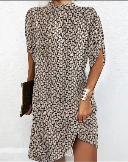 Kerstin™ Round Neck Batwing Sleeve Dress Beige Dress