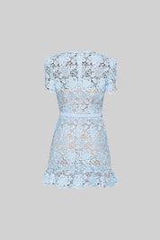 Phoebe | Blue Short Sleeve Embroidered Floral Dress Dress