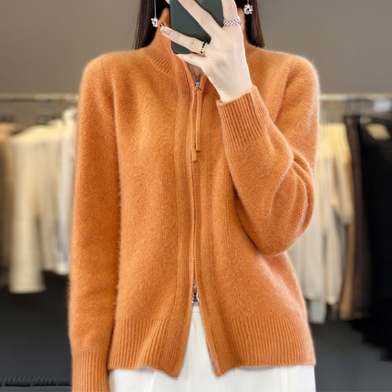 Wool Cashmere Zip-up Cardigan Orange Zip-up Cardigan