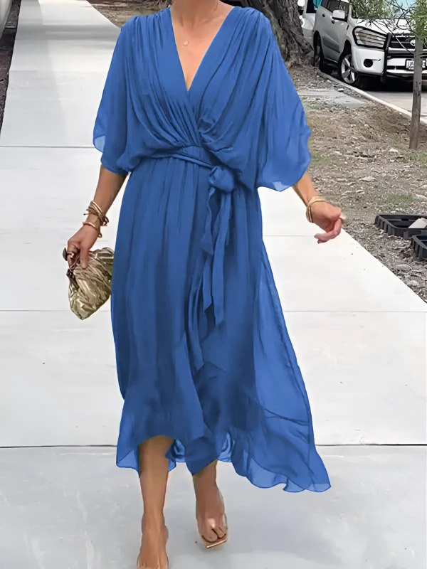 Seraphina | Timeless Wrap Midi Dress Blue (Almost sold out) Dresses