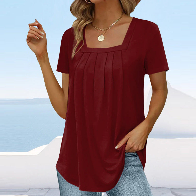 Junia - Elegant Pleated Blouse Burgundy Wine Blouses & Shirts