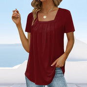 Junia - Elegant Pleated Blouse Burgundy Wine Blouses & Shirts