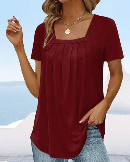 Junia - Elegant Pleated Blouse Burgundy Wine Blouses & Shirts