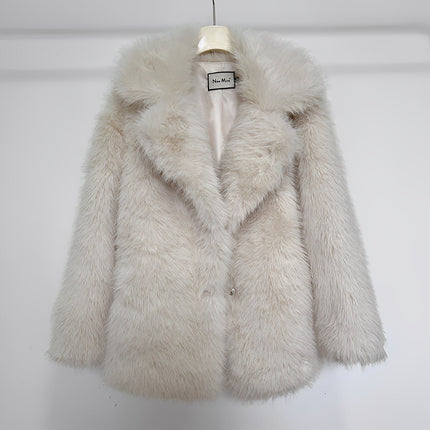 Women's Mid-Length Faux Fur Coat Beige Short Coat