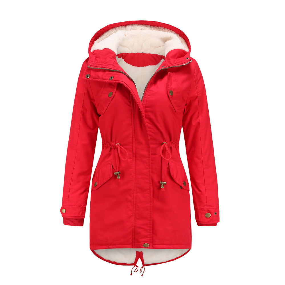 Insulated Fleece-Lined Winter Parka Jacket Red Winter Parka jacket