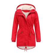 Insulated Fleece-Lined Winter Parka Jacket Red Winter Parka jacket