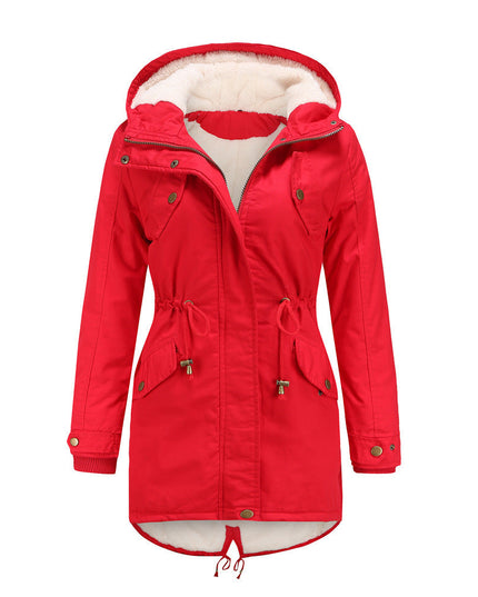 Insulated Fleece-Lined Winter Parka Jacket Red Winter Parka jacket