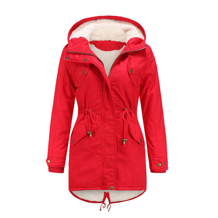 Insulated Fleece-Lined Winter Parka Jacket Red Winter Parka jacket