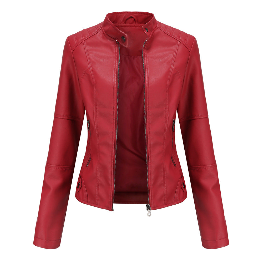 Women's Slim Leather Jacket Red Jackets