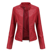 Women's Slim Leather Jacket Red Jackets