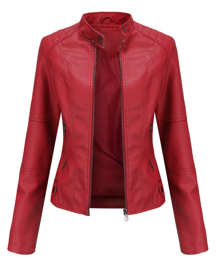 Women's Slim Leather Jacket Red Jackets