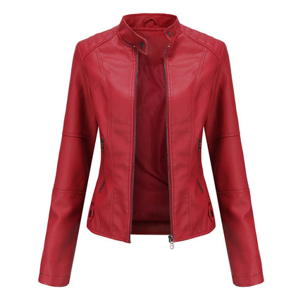 Women's Slim Leather Jacket Red Jackets