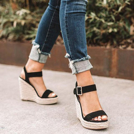 Summer Bliss Fiora Elegant Wedge Sandals with Strap Black Orthopedic Sandals