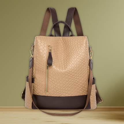 Women's Soft Leather Woven Backpack Khaki Handbags