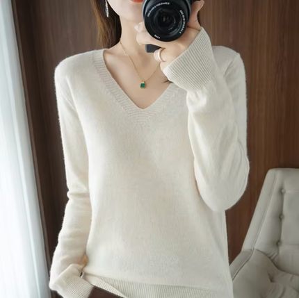 Women's Cashmere V-Neck Sweater apricot Sweater