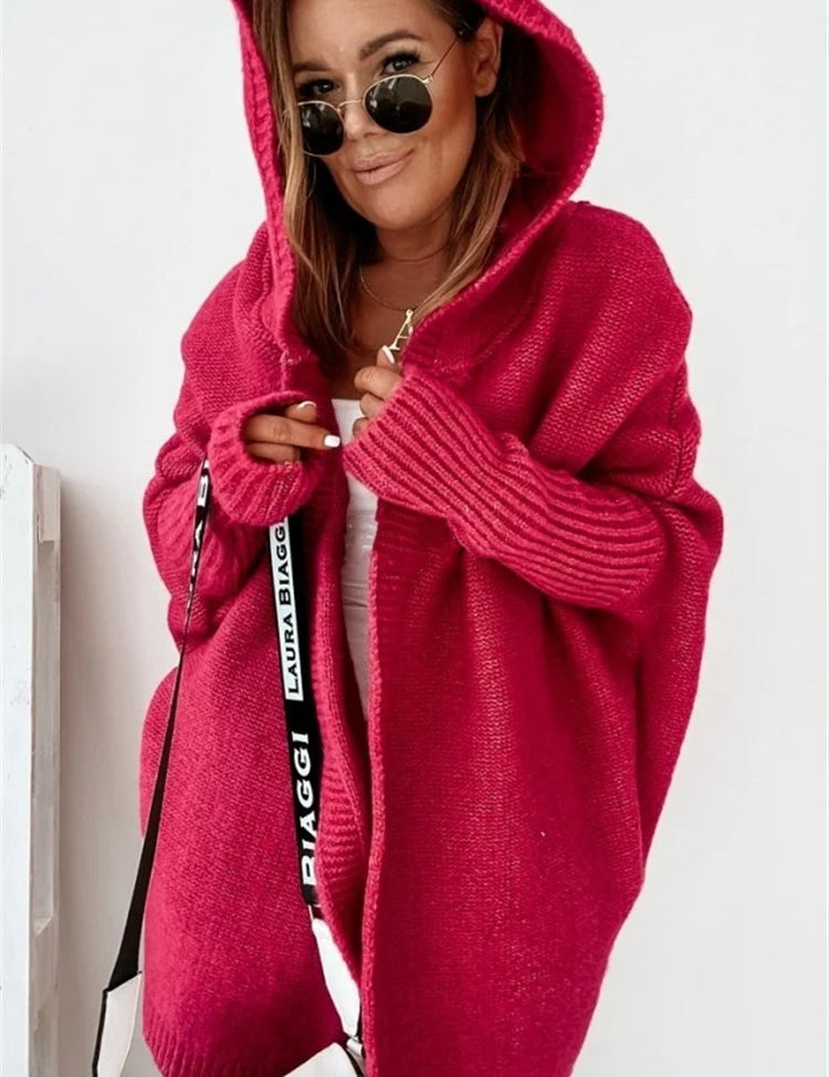 Oversized Bat-Sleeve Hooded Cardigan – Chic Comfort Women Jacket
