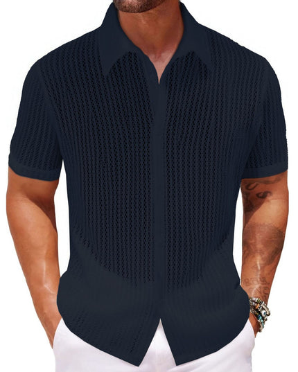 Men's Summer Knitted Polo Shirt Black Shirts