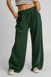 Umgee Elastic Drawstring Waistband Wide Leg Pants