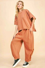 Davi & Dani Flowy Top and Elastic Waist Band Pants Set