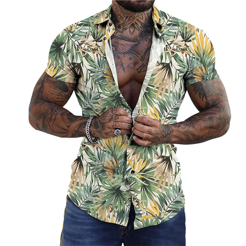 Men's 3D Printed Short Sleeve Lapel Shirt Shirts