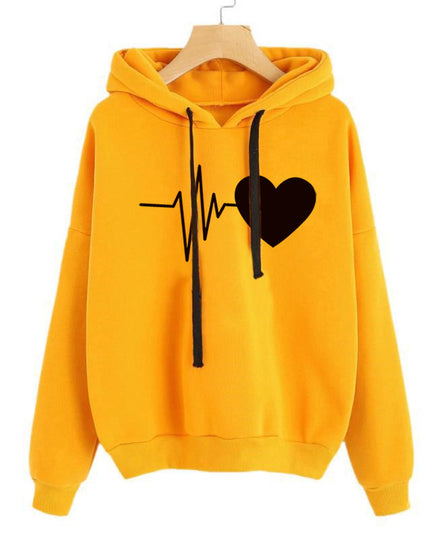 Heart-Print Streetwear Hoodie Yellow Hoodie