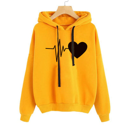 Heart-Print Streetwear Hoodie Yellow Hoodie