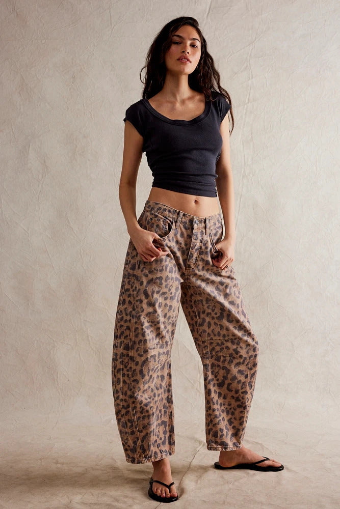 High-Stretch Mid-Rise Barrel Jeans Women Pants