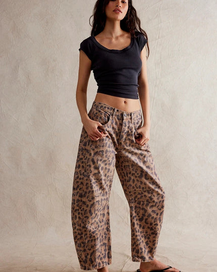 High-Stretch Mid-Rise Barrel Jeans Women Pants