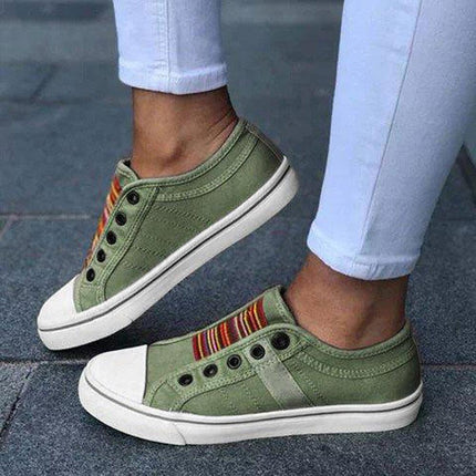 Women’s Large‑Size Canvas Elastic Flats Green Shoes & Sandals