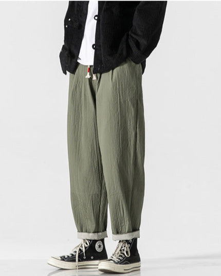 Men's Casual Loose Fit Straight-Leg Trousers Army Green Trousers