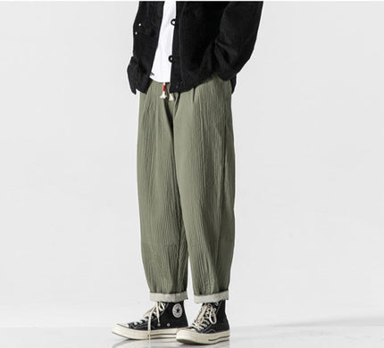 Men's Casual Loose Fit Straight-Leg Trousers Army Green Trousers