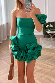 Arabella | Elegant Flower Mini Dress Green Dresses