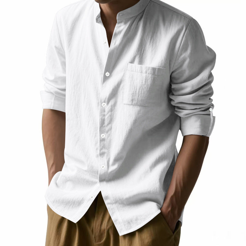 Men’s Stand‑Collar Long‑Sleeve Shirt with Pockets Shirts