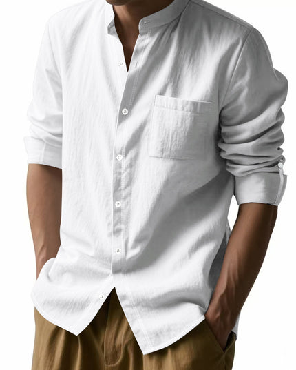 Men’s Stand‑Collar Long‑Sleeve Shirt with Pockets Shirts