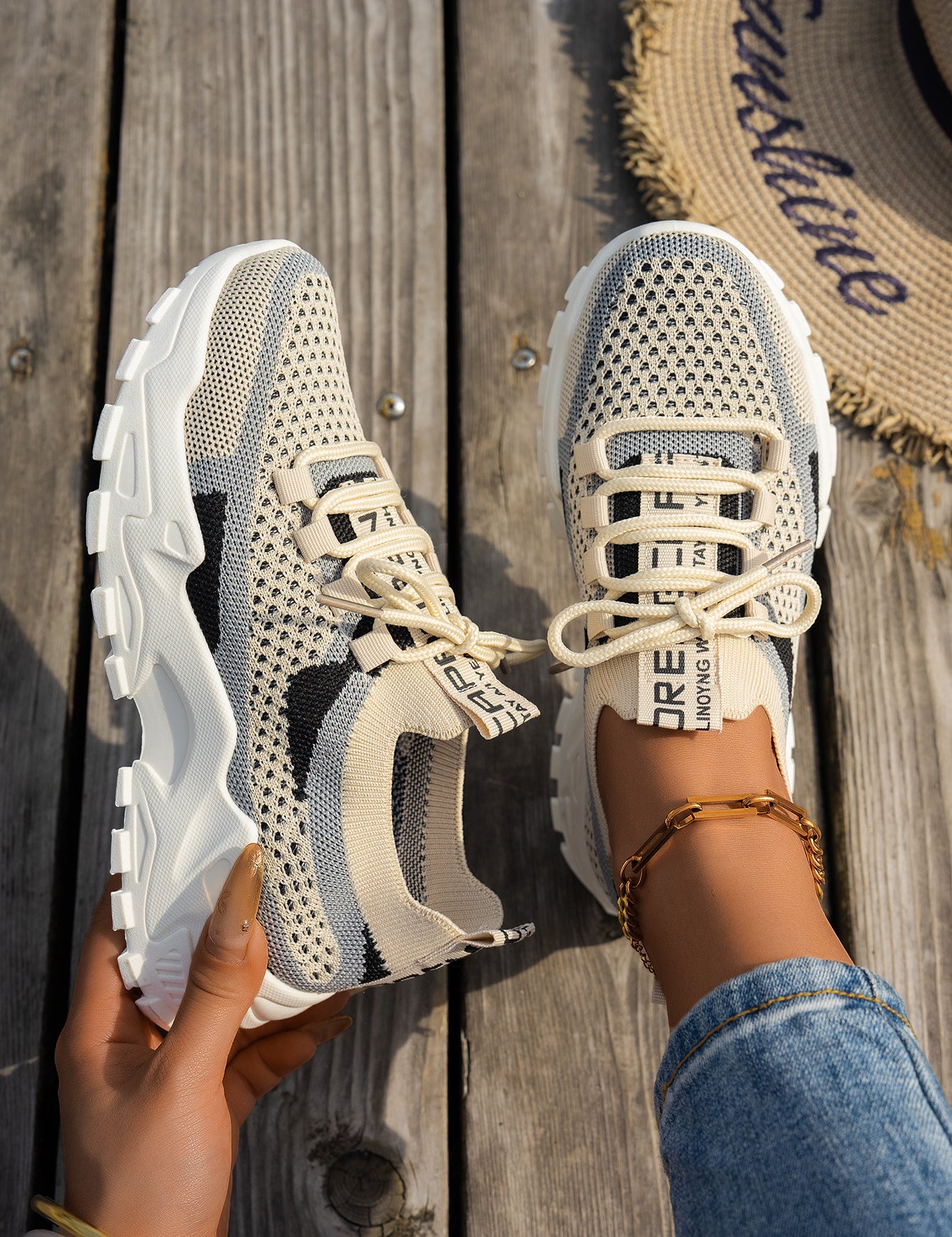 Women’s Flyknit Mesh Lace-Up Sneakers Kalan Black Sneakers