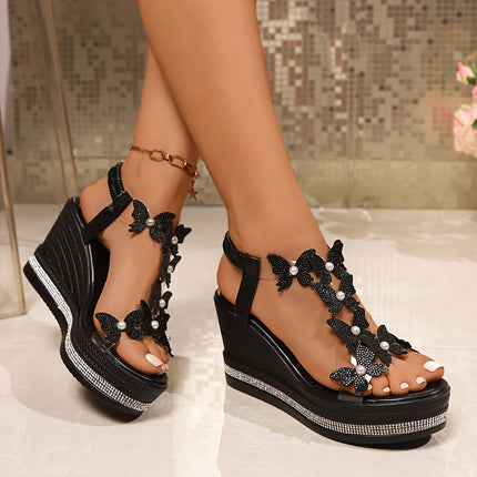 Alina Butterfly Wedge Sandals Black Sandals