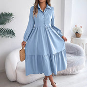 Women's Lapel Loose Ruffled Shirt Dress – Casual Long-Sleeve Vacation Dress Dresses
