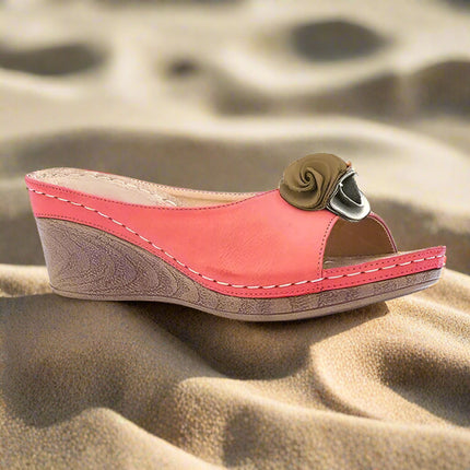 Lila™ - Orthopedic Flower Strap Leather Sandals Pink