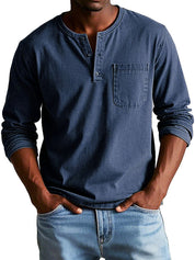 Timeless Long Sleeve Henley Shirt Dark Blue Men Shirts