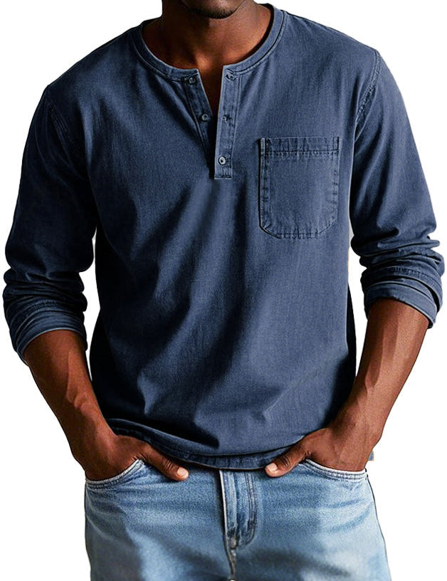 Timeless Long Sleeve Henley Shirt Dark Blue Men Shirts