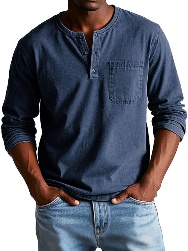 Timeless Long Sleeve Henley Shirt Dark Blue Men Shirts