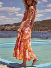 Sleeveless Sea Charm Pleated Stretch Chest Print Cami Dress Dresses