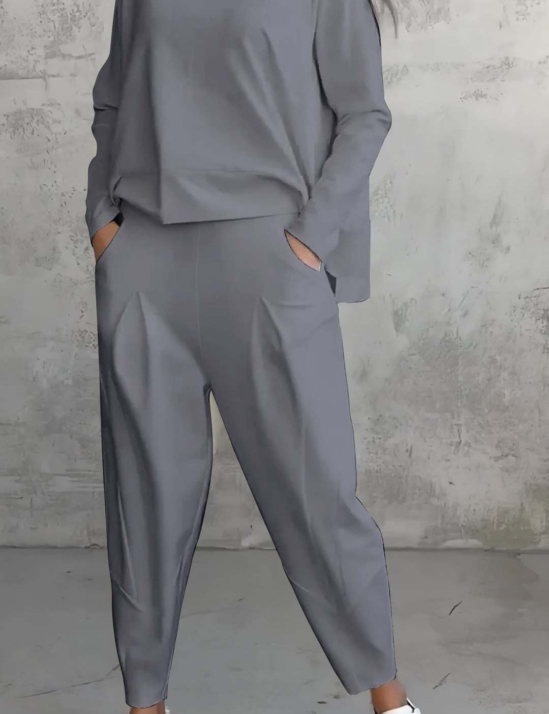 Women's Irregular Long-Sleeve Top & Harem Pants Set Gray set